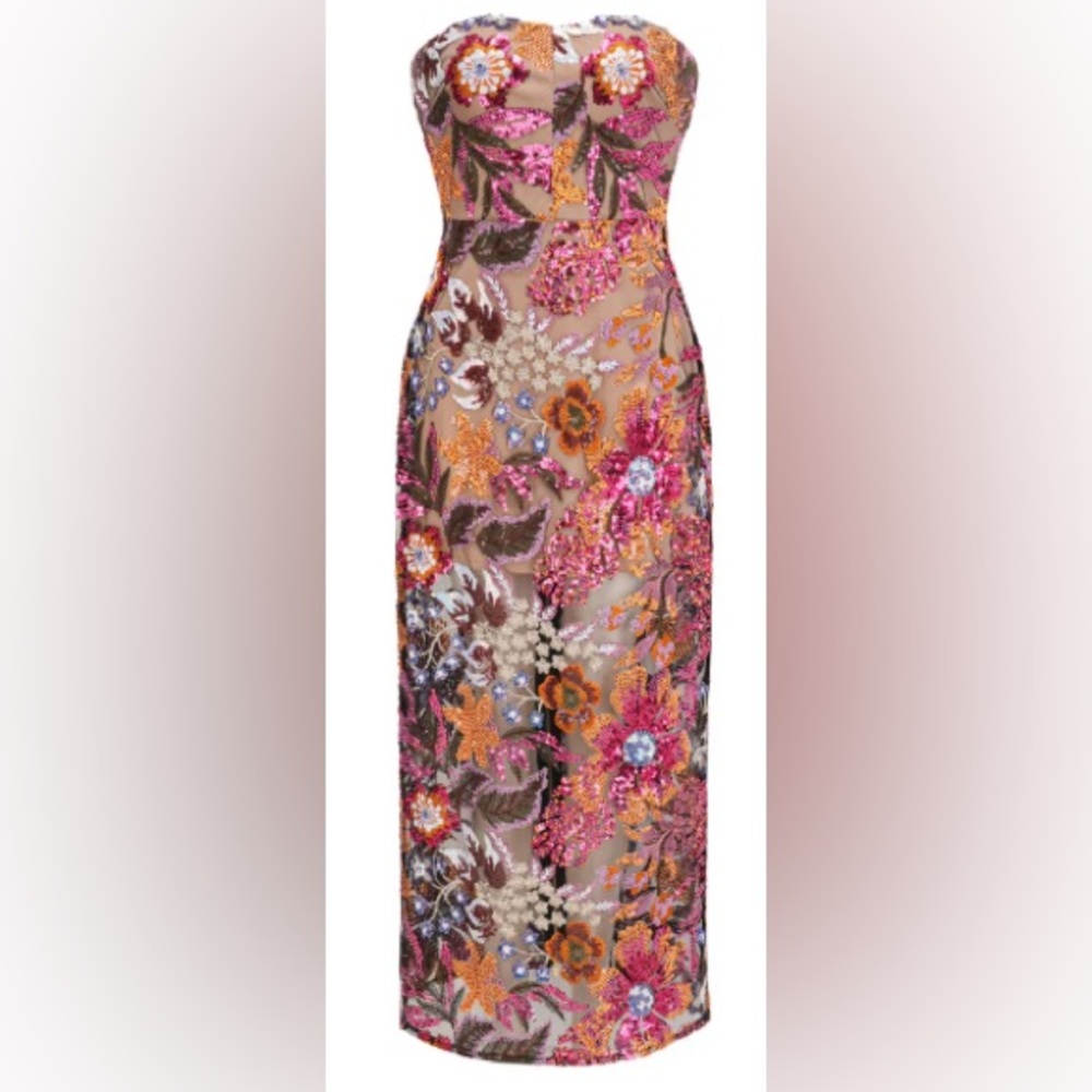 Miss Rosier: Therese Sequin and Embroidered Floral Midi Dress, size small